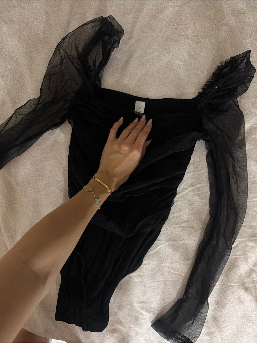 Black Sheer-Sleeve Women’s Top - Classic Elegant Bodysuit